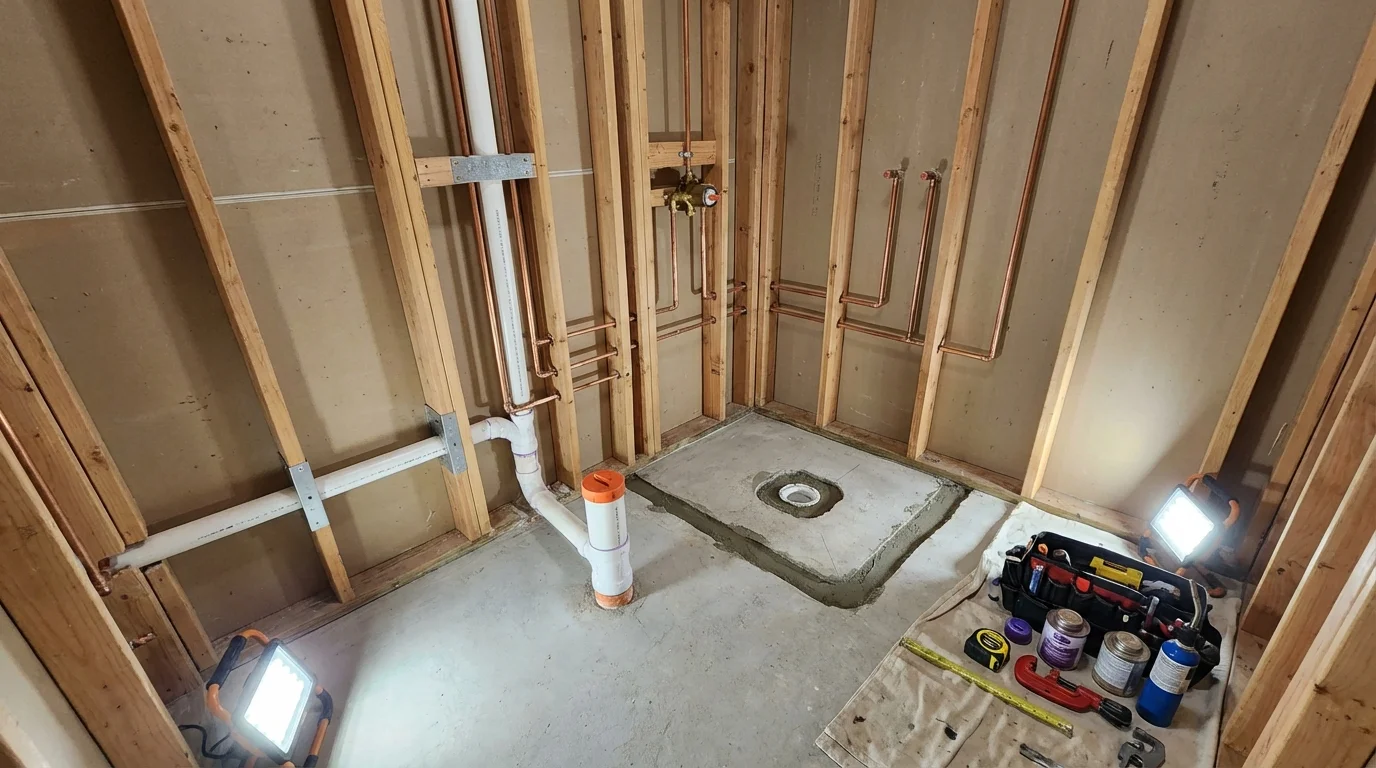 Bathroom rough-in plumbing during remodel by Johns Plumbing LLC in Citronelle